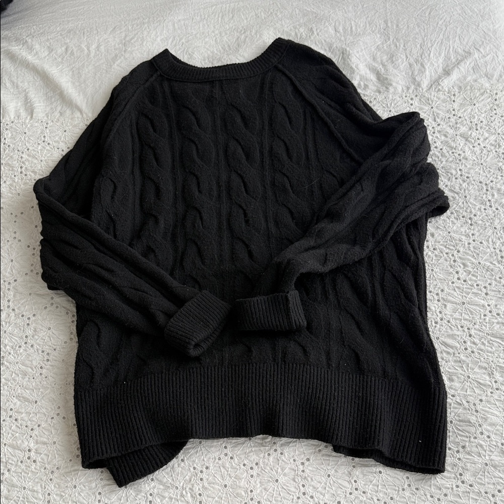 Aerie Classic Black Cable Knit Sweater